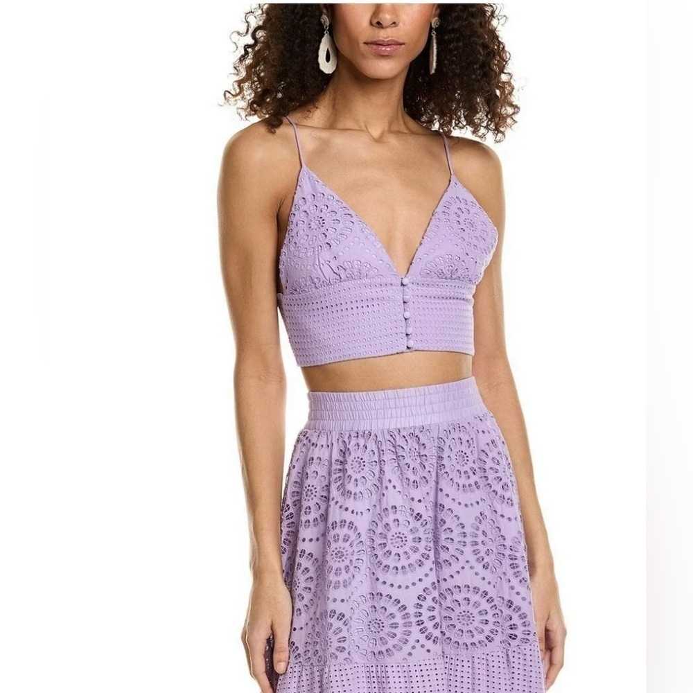 ALICE + OLIVIA Adelaide Eyelet Cotton Crop Top in Lavender